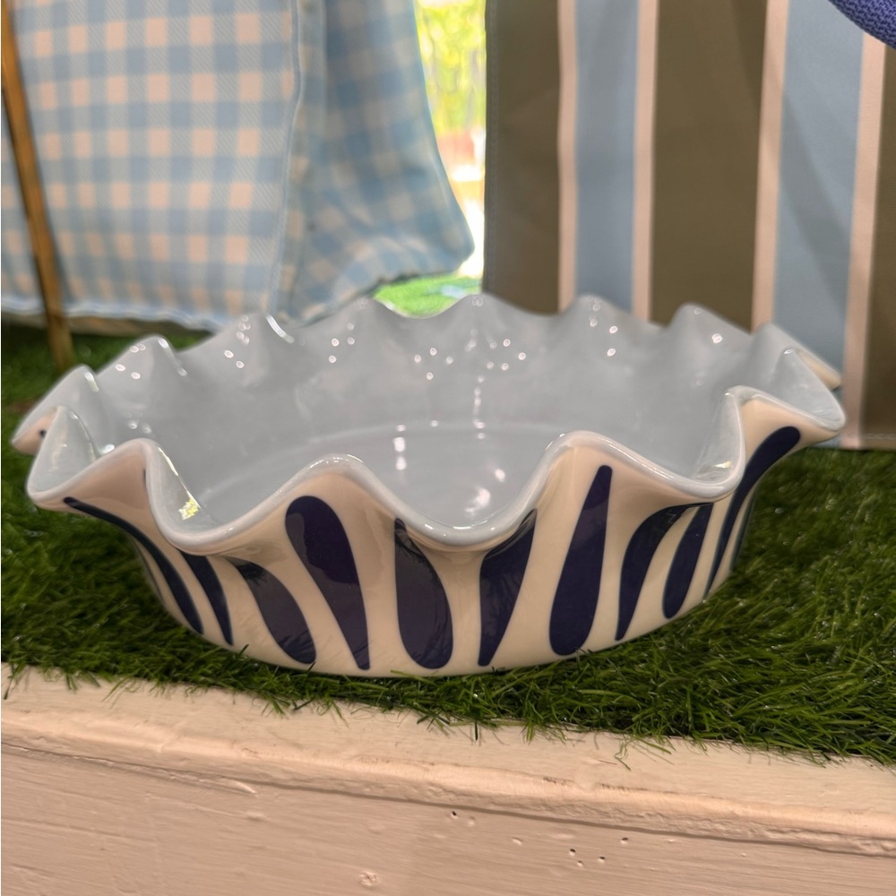 Coton Colors Blue and White Ruffled Serving Bowl